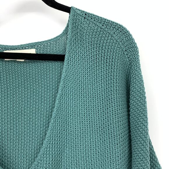 Lucky Brand Womens Seed Stitch Pullover Sweater L Teal Blue Side Slit NWT - Picture 3 of 7